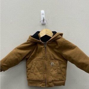 Carhartt Toddler Unisex Brown Sz 18m Hooded Canvas Jacket with Black Lining